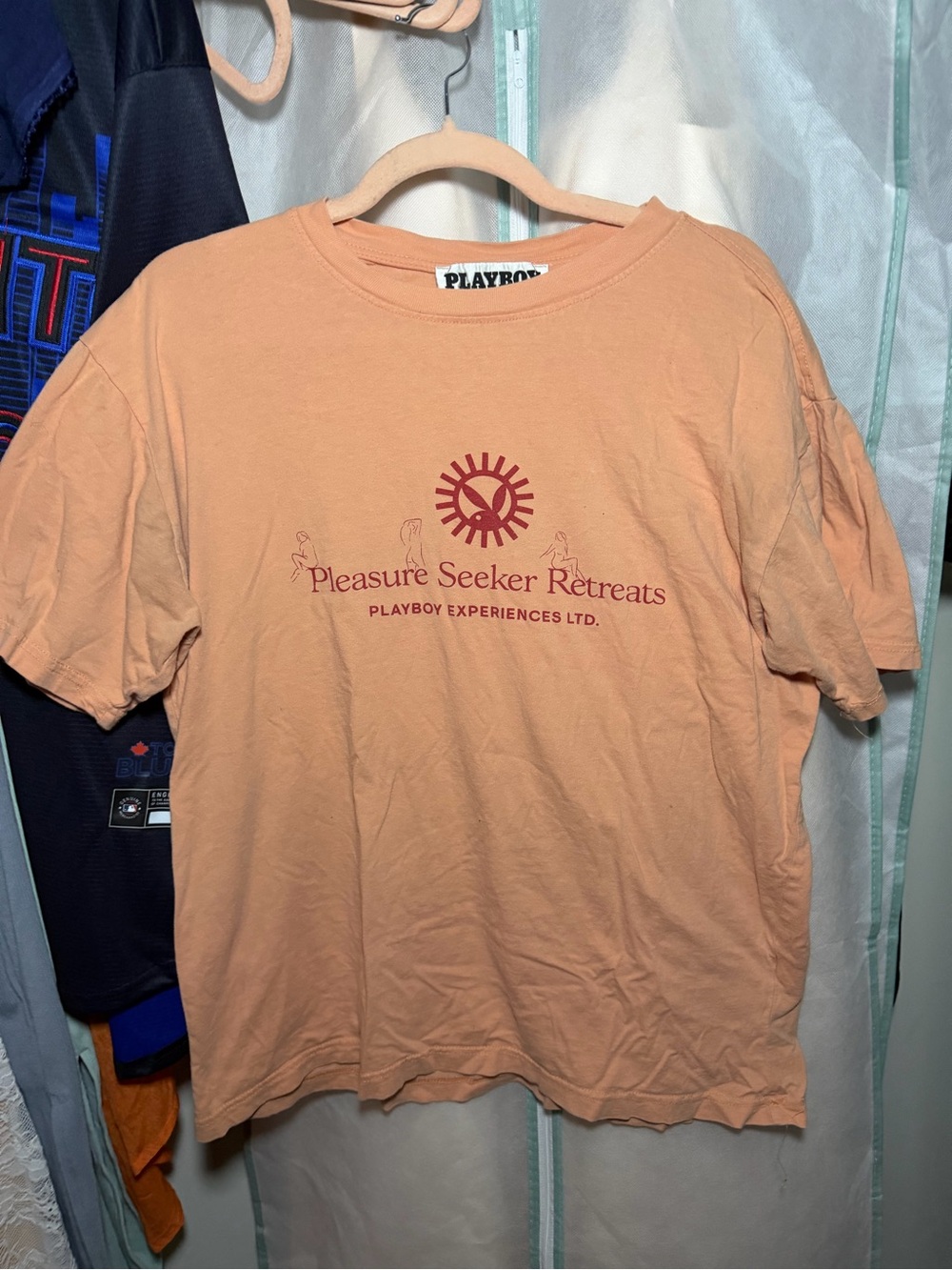 PLAYBOY Peach Short Sleeve Tee with Burgundy Logo